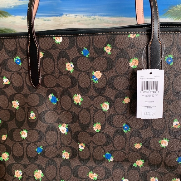 Coach Signature Vntg Rose Tote Brown Black Multicolor Sz 13Lx 11 1/2H x … - Picture 12 of 17